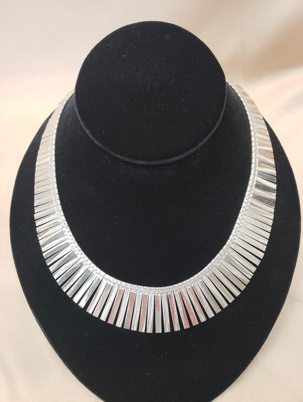 Vintage Sterling Silver Textured Fan Fringe Necklace Signed FMC Italy 925